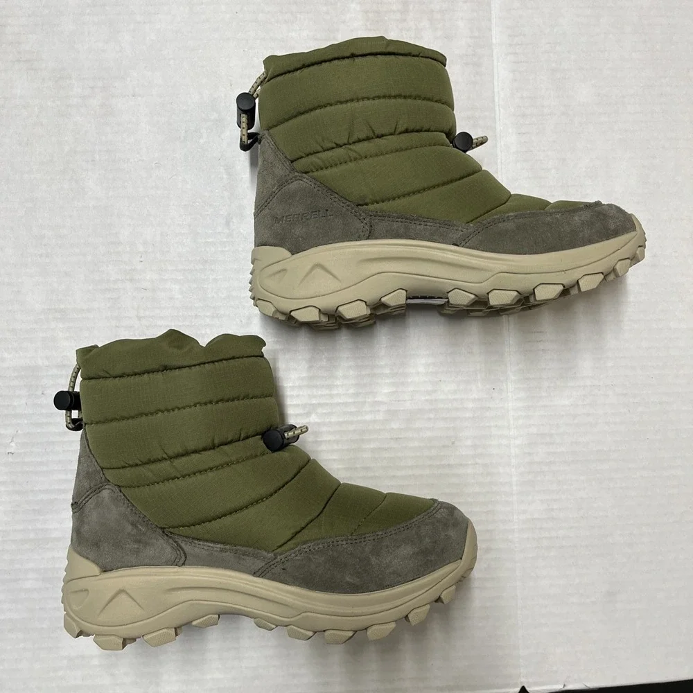 Merrell Boots Mens 4  Moc Zero Winter Green Tall Quilted Insulated Slip On Snow‎